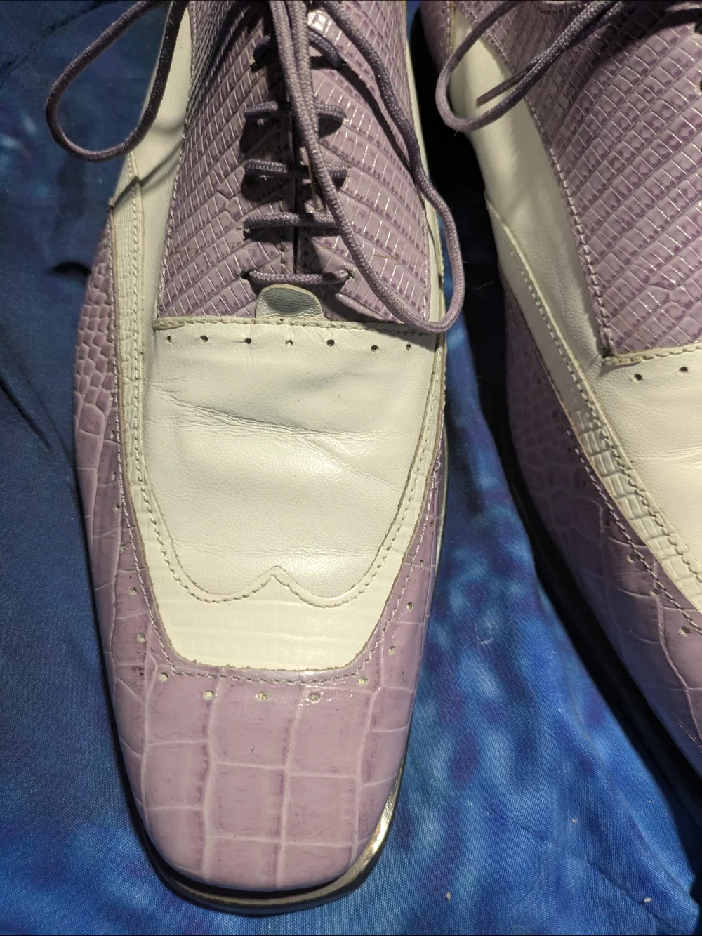 Stacy Adams Lavender Two-Tone Croc-Embossed Leather Oxfords | Jazz Age Zoot Suit